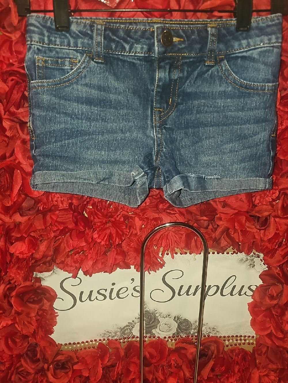 Cherokee Girls Blue Denim Rolled-Hem Shorts Size 7/8